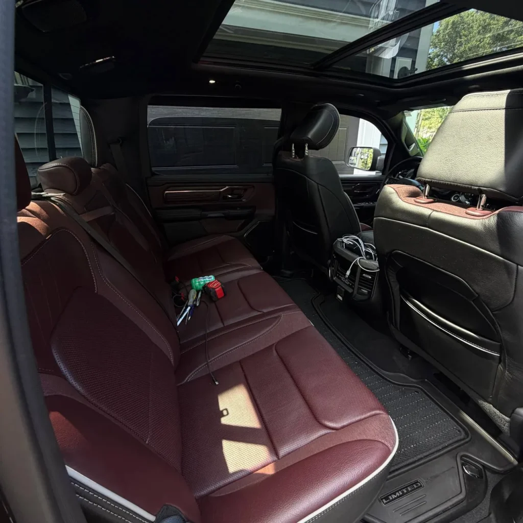 Ram 1500 center console and infotainment dashboard professional mobile detailing Massachusetts